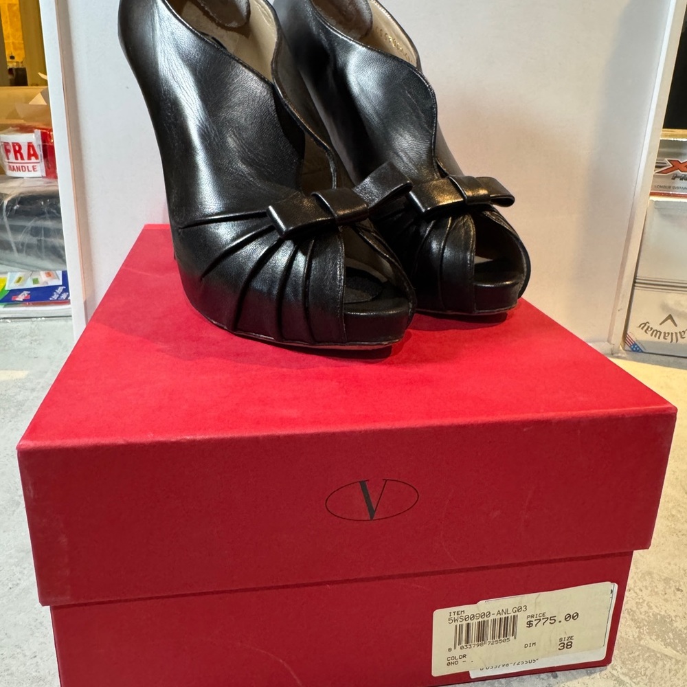 Valentino Women's Black Peep Toe Wedge Shoes